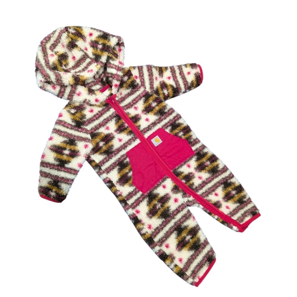 Carhartt Baby Sherpa Fleece Bunting Snowsuit Fair Isle Print Pink Hood 3M